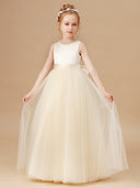 A-line Scoop Bow Floor-Length Tulle Junior Bridesmaid Dress