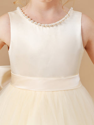 A-line Scoop Bow Floor-Length Tulle Junior Bridesmaid Dress