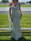 Sheath/Column One-Shoulder Pleated Floor-Length Chiffon Bridesmaid Dresses