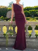 Sheath/Column One-Shoulder Pleated Floor-Length Stretch Crepe Bridesmaid Dresses
