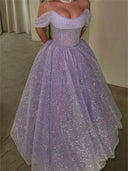A-line/Princess Off-the-Shoulder Sequin Floor-Length Homecoming Dresses