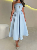 A-line/Princess Straight Rhinestone Tea-Length Stretch Crepe Homecoming Dresses
