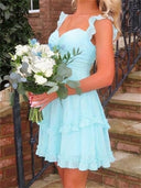 A-line/Princess Straps Cascading Ruffles Short/Mini Chiffon Homecoming Dresses