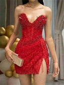 Sheath/Column Sweetheart Sequin Short/Mini Lace Homecoming Dresses