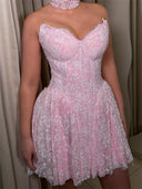 A-line/Princess Sweetheart Lace Short/Mini Lace Homecoming Dresses