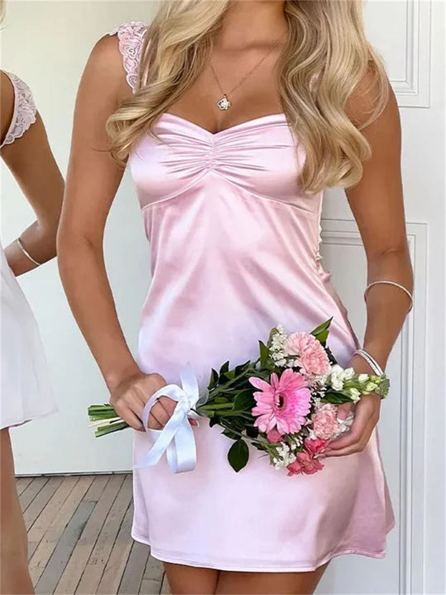 Sheath/Column Straps Pleated Short/Mini Silk Like Satin Homecoming Dresses