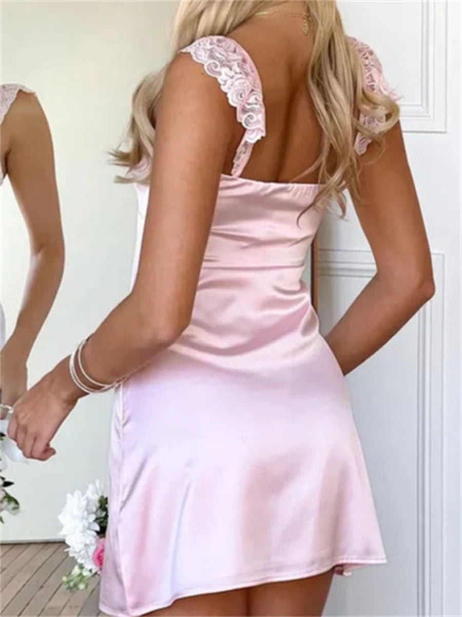 Sheath/Column Straps Pleated Short/Mini Silk Like Satin Homecoming Dresses