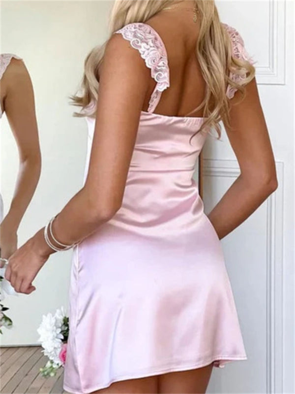 Sheath/Column Straps Pleated Short/Mini Silk Like Satin Homecoming Dresses