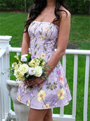 A-line/Princess Straight Embroidery Short/Mini Satin Homecoming Dresses