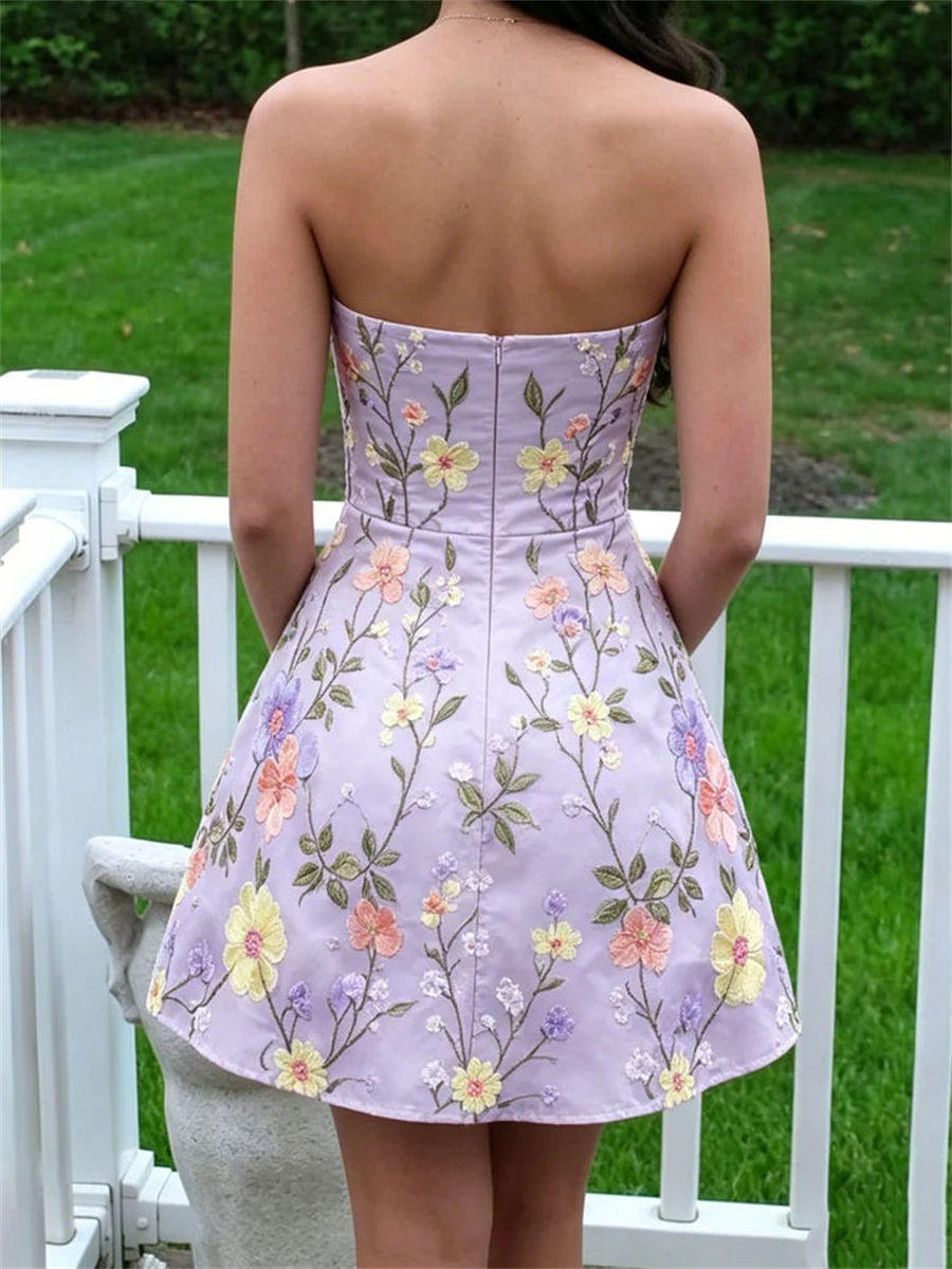 A-line/Princess Straight Embroidery Short/Mini Satin Homecoming Dresses