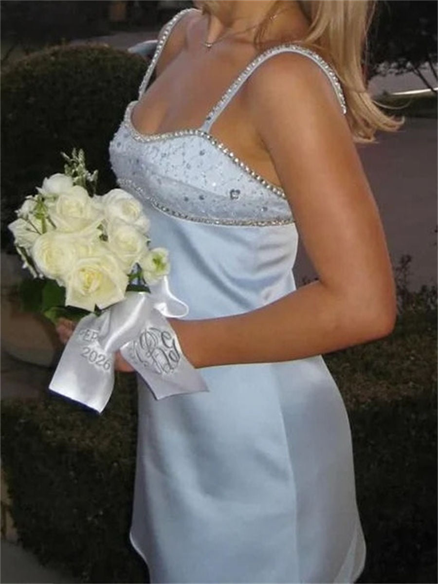 Sheath/Column Straps Sequin Short/Mini Satin Homecoming Dresses