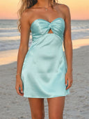 Sheath/Column Sweetheart Pleated Short/Mini Silk Like Satin Homecoming Dresses
