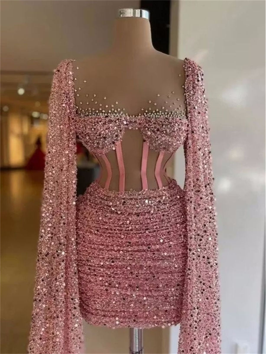Sheath/Column Illusion Sequin Short/Mini Homecoming Dresses