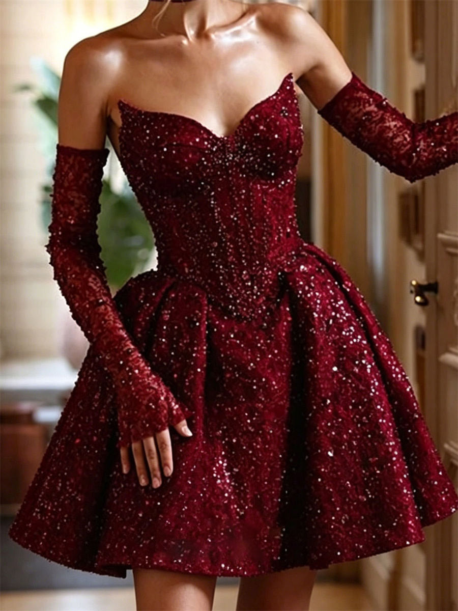 A-line/Princess Sweetheart Long Sleeves Sequin Short/Mini Homecoming Dresses