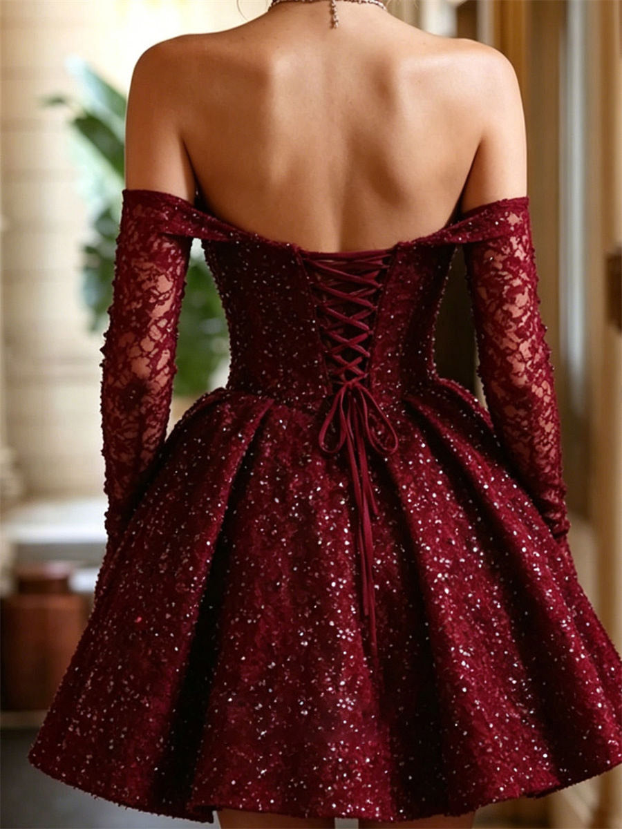 A-line/Princess Sweetheart Long Sleeves Sequin Short/Mini Homecoming Dresses