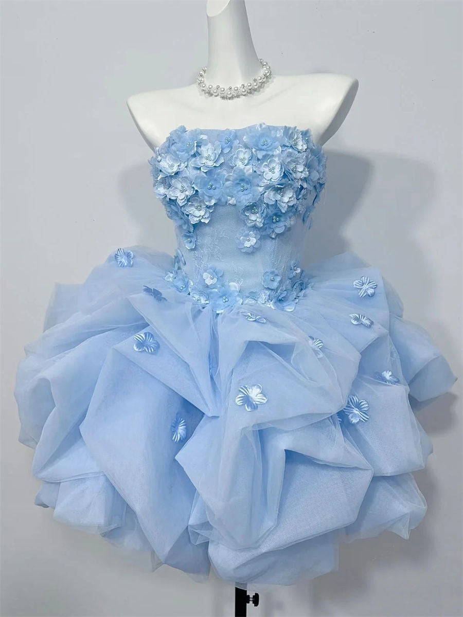 A-line/Princess Straight Flower Short/Mini Tulle Homecoming Dresses