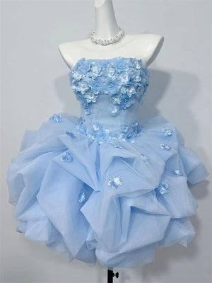 A-line/Princess Straight Flower Short/Mini Tulle Homecoming Dresses