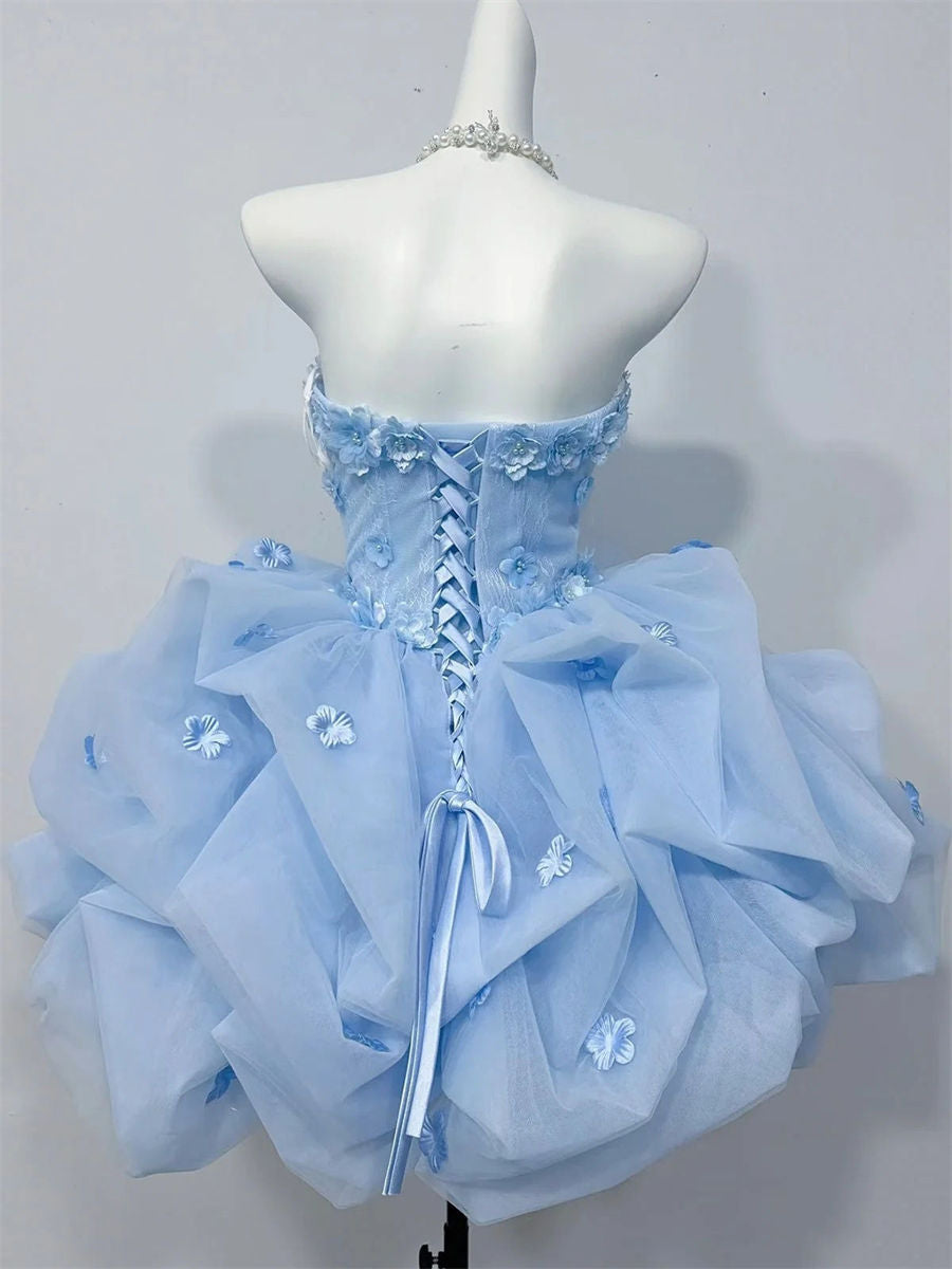 A-line/Princess Straight Flower Short/Mini Tulle Homecoming Dresses