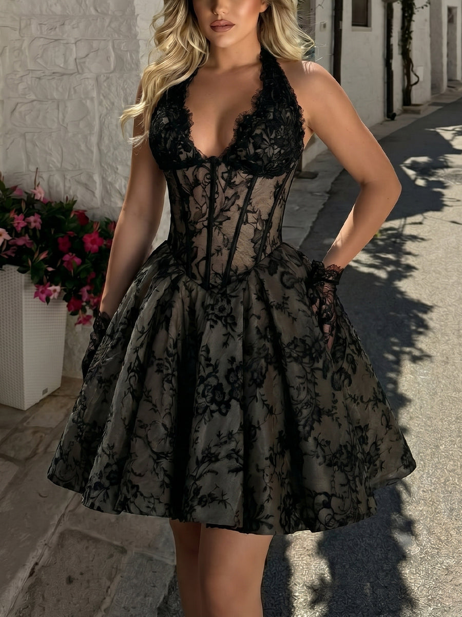 Sheath/Column Sweetheart Pleated Short/Mini Lace Homecoming Dresses