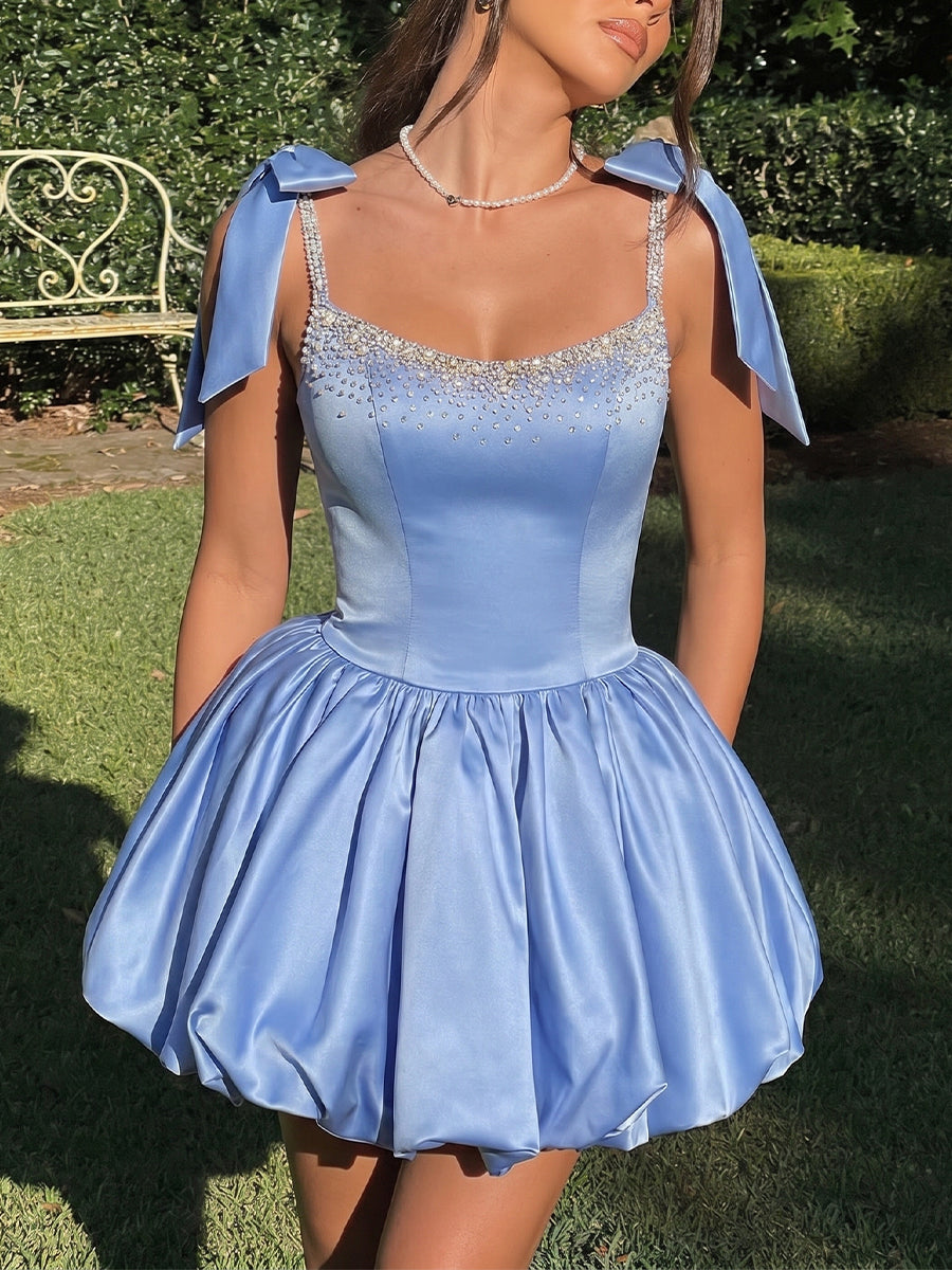 A-line/Princess Halter Bow Short/Mini Silk Like Satin Homecoming Dresses