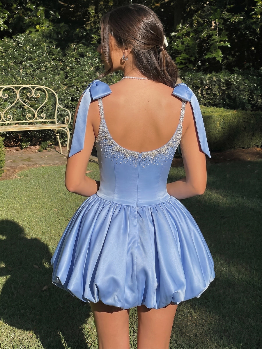 A-line/Princess Halter Bow Short/Mini Silk Like Satin Homecoming Dresses