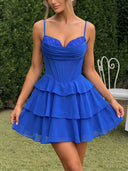 Sheath/Column Straps Pleated Short/Mini Chiffon Homecoming Dresses