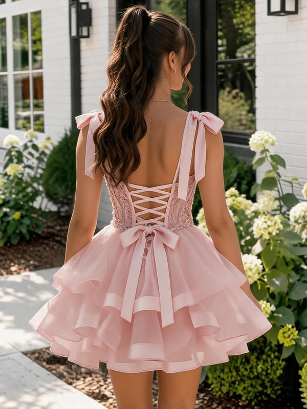 A-line/Princess Sweetheart Cascading Ruffles Short/Mini Tulle Homecoming Dresses
