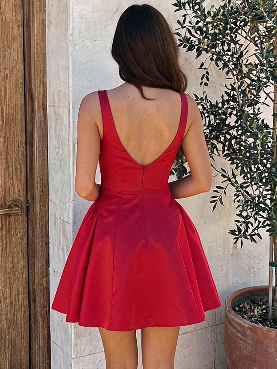 A-line/Princess Sweetheart Cascading Ruffles Short/Mini Satin Homecoming Dresses