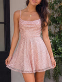 A-line/Princess Spaghetti Straps Beading Short/Mini Homecoming Dresses