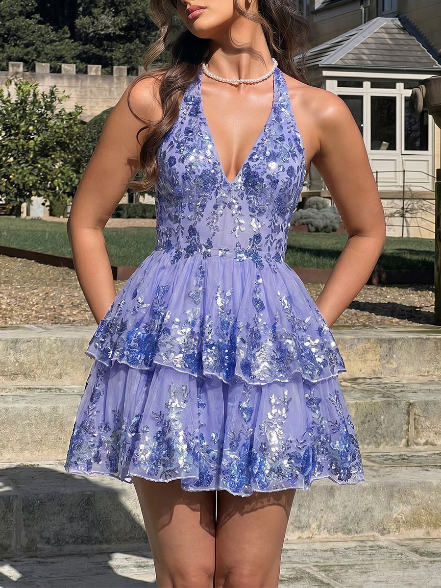 A-line/Princess One-Shoulder Beading Short/Mini Tulle Homecoming Dresses