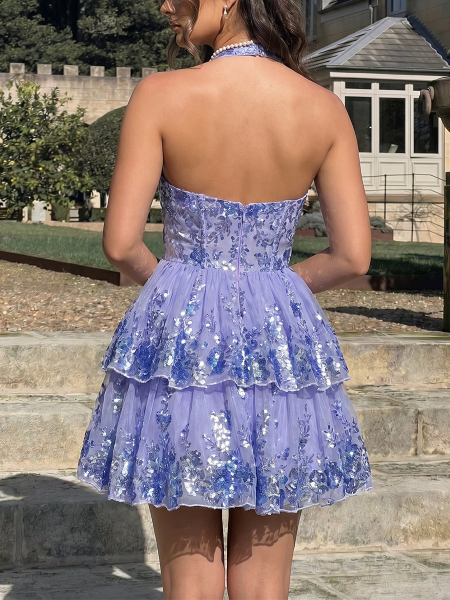 A-line/Princess One-Shoulder Beading Short/Mini Tulle Homecoming Dresses