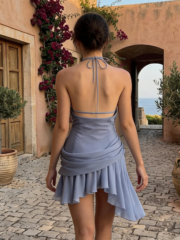 Sheath/Column Halter Pleated Short/Mini Chiffon Homecoming Dresses