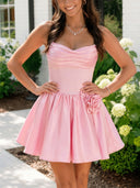 A-line/Princess Sweetheart Flower Short/Mini Silk Like Satin Homecoming Dresses