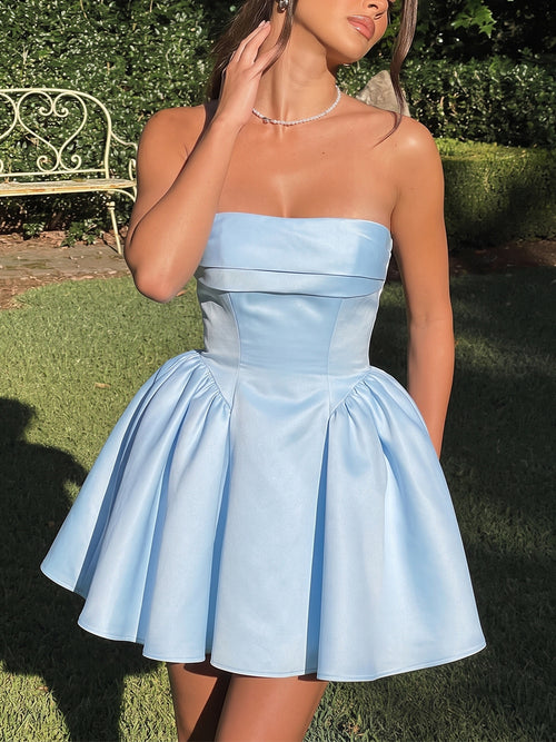 A-line/Princess Straight Pleated Short/Mini Satin Homecoming Dresses
