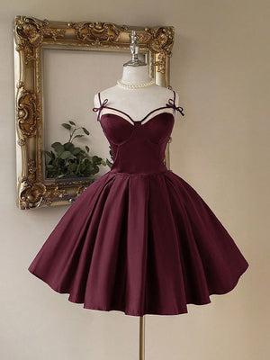 A-line/Princess Spaghetti Straps Bow Short/Mini Satin Homecoming Dresses