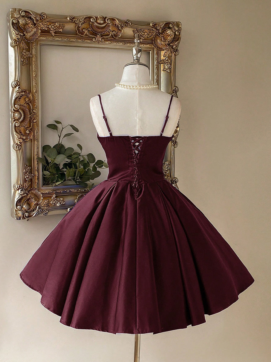 A-line/Princess Spaghetti Straps Bow Short/Mini Satin Homecoming Dresses