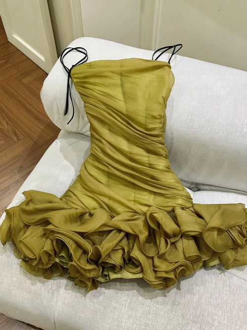 Sheath/Column Spaghetti Straps Ruffles Short/Mini Homecoming Dresses