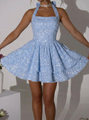 A-line/Princess Halter Cascading Ruffles Short/Mini Lace Homecoming Dresses