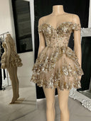 A-line/Princess Off-the-Shoulder Appliques Lace Short/Mini Tulle Homecoming Dresses