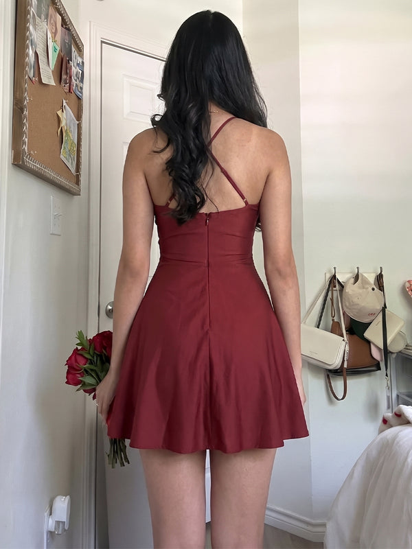 A-line/Princess Spaghetti Straps Pleated Short/Mini Jersey Homecoming Dresses