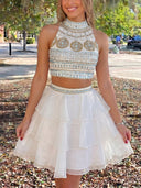 A-line/Princess Scoop Lace Short/Mini Tulle Homecoming Dresses