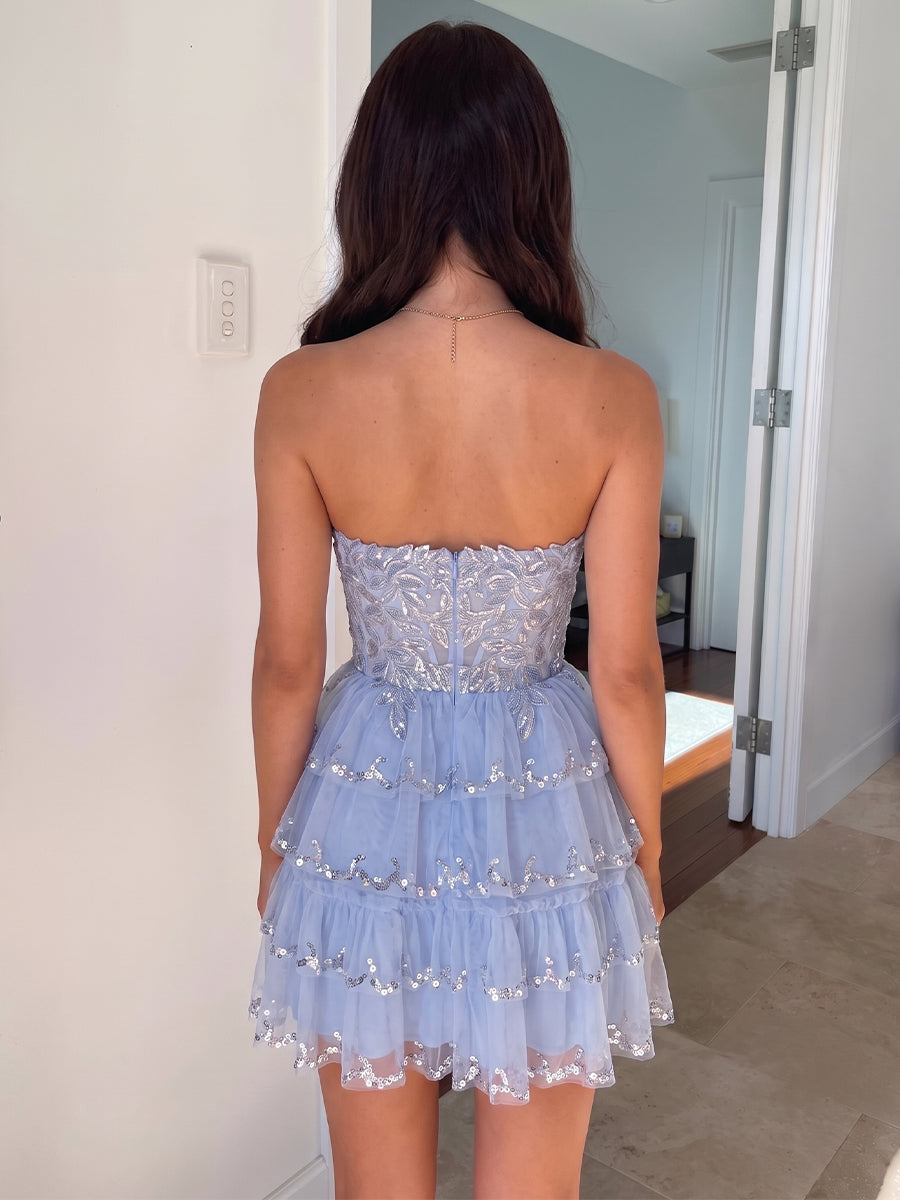 A-line/Princess Straight Appliques Lace Short/Mini Tulle Homecoming Dresses