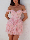 A-line/Princess Off-the-Shoulder Cascading Ruffles Short/Mini Homecoming Dresses