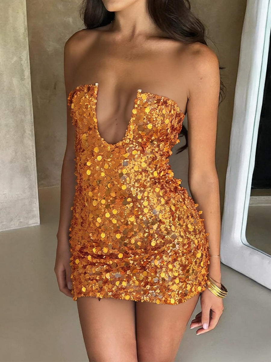 Sheath/Column V-neck Sequin Short/Mini Sequins Homecoming Dresses