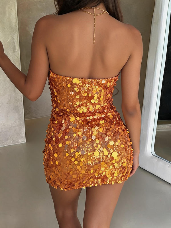 Sheath/Column V-neck Sequin Short/Mini Sequins Homecoming Dresses
