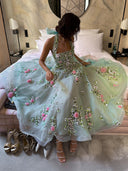 A-line/Princess Halter Appliques Lace Ankle-Length Tulle Homecoming Dresses