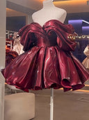 A-line/Princess Off-the-Shoulder Pleated Short/Mini Tulle Homecoming Dresses