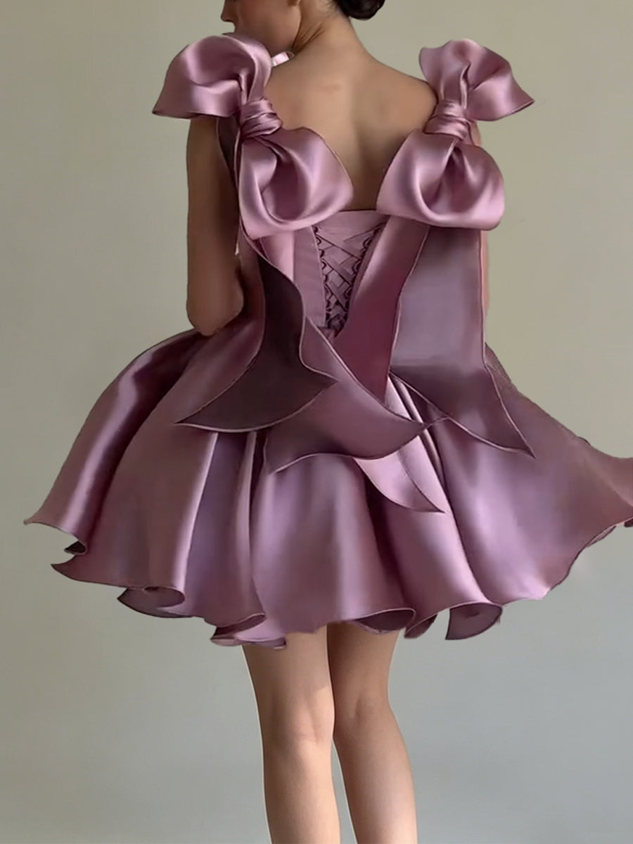 A-line/Princess Straps Bow Short/Mini Homecoming Dresses