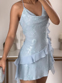 Sheath/Column Halter Cascading Ruffles Short/Mini Sequins Homecoming Dresses