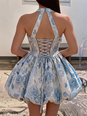 A-line/Princess Halter Appliques Lace Short/Mini Homecoming Dresses